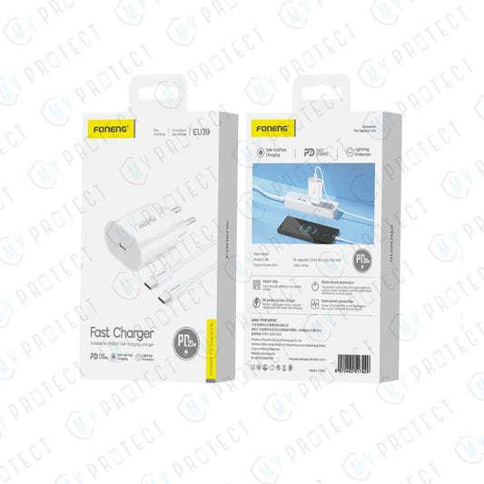 Chargeur USB-C GAN 20W + Câble USB-C / USB-C Foneng EU39