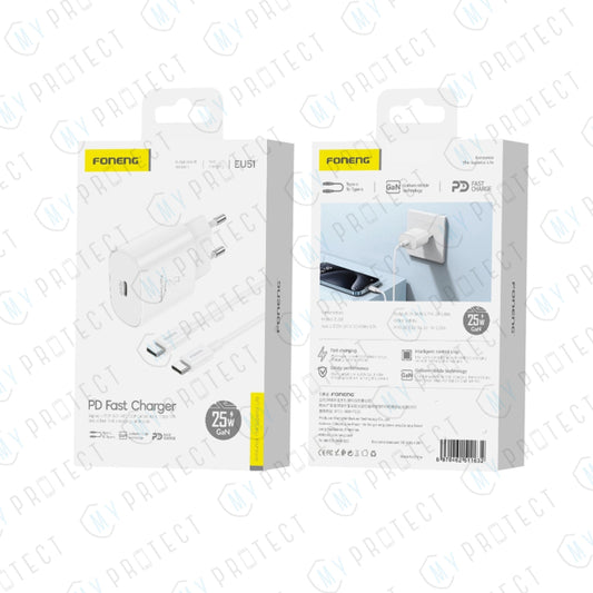 Chargeur USB-C GAN 25W + Câble USB-C / USB-C Foneng EU51